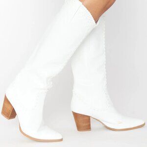 Show Me Your Mumu by Billini White Cowboy Heeled Boots Accents Size 9 NWOT